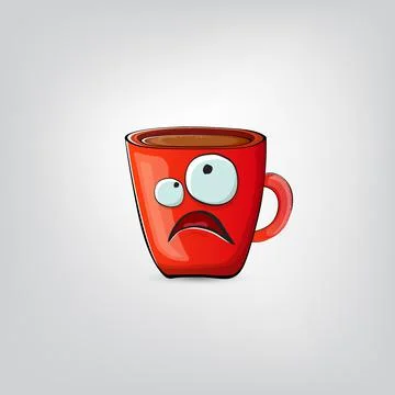 Vector cartoon coffee cup character with smiling face isolated on grey Stock Illustration