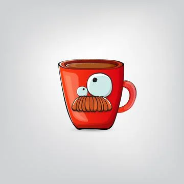 Vector cartoon coffee cup character with smiling face isolated on grey Stock Illustration