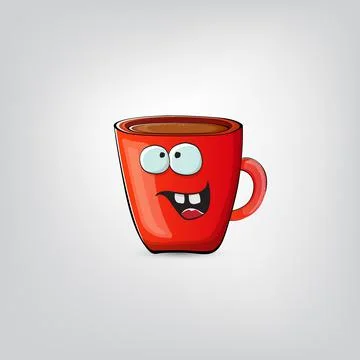 Vector cartoon coffee cup character with smiling face isolated on grey Stock Illustration