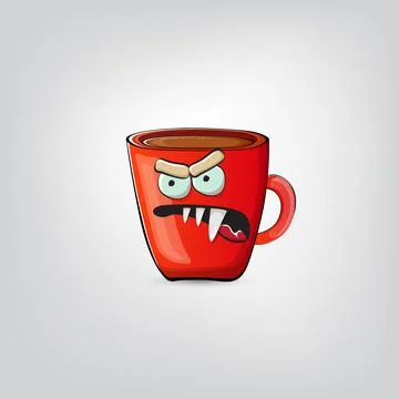 Vector cartoon coffee cup character with smiling face isolated on grey Stock Illustration