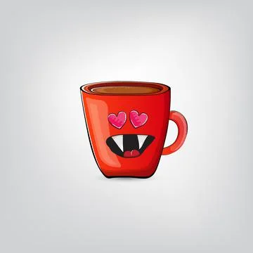 Vector cartoon coffee cup character with smiling face isolated on grey Stock Illustration