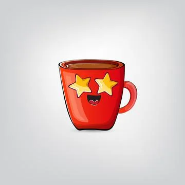 Vector cartoon coffee cup character with smiling face isolated on grey Stock Illustration