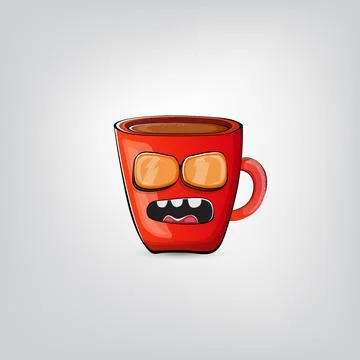 Vector cartoon coffee cup character with smiling face isolated on grey Stock Illustration