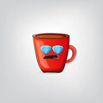 Vector cartoon coffee cup character with smiling face isolated on grey Stock Illustration