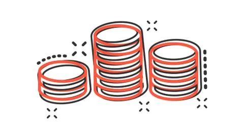 Vector cartoon coins stack icon in comic style. Money coin sign illustration  Illustrazione stock