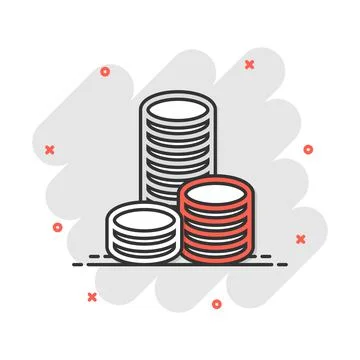 Vector cartoon coins stack icon in comic style. Money coin sign illustration  Illustrazione stock
