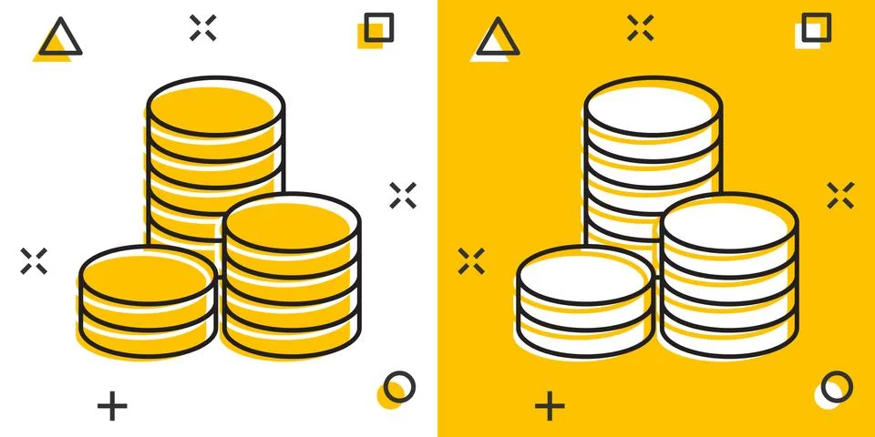 Vector cartoon coins stack icon in comic style. Money coin sign illustration  스톡 일러스트