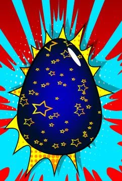 Vector cartoon colored Easter egg. Illustrated holiday sign on comic book bac Illustrazione stock