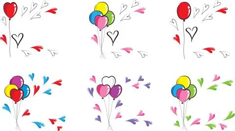 Vector cartoon colourful heart shape balloons set Stock Illustration