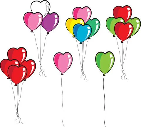 Vector cartoon colourful heart shape balloons set Stock Illustration