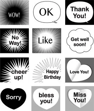 Vector cartoon comic speech bubble emoji sticker set イラスト素材