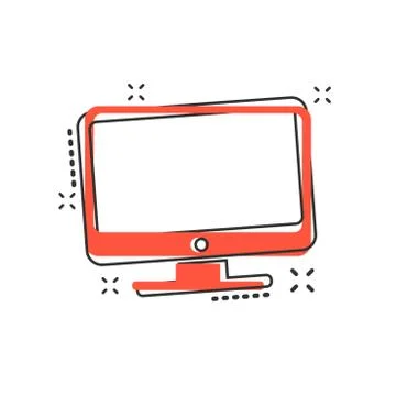 Vector cartoon computer icon in comic style. Monitor sign illustration pictog Stock Illustration