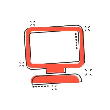 Vector cartoon computer icon in comic style. Monitor sign illustration pictog 스톡 일러스트