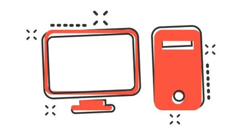 Vector cartoon computer icon in comic style. Monitor sign illustration pictog Stock Illustration