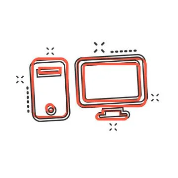 Vector cartoon computer icon in comic style. Monitor sign illustration pictog Stock Illustration
