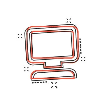 Vector cartoon computer icon in comic style. Monitor sign illustration pictog Stock Illustration