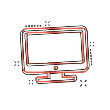 Vector cartoon computer icon in comic style. Monitor sign illustration pictog Illustrazione stock