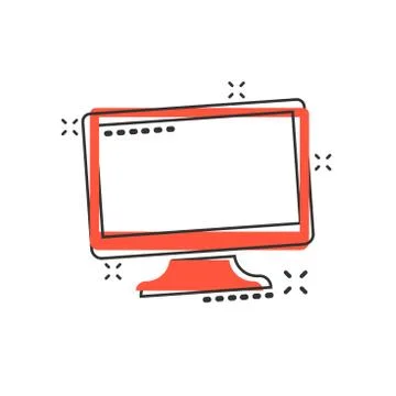 Vector cartoon computer icon in comic style. Monitor sign illustration pictog Illustrazione stock