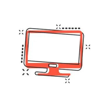 Vector cartoon computer icon in comic style. Monitor sign illustration pictog Stock Illustration