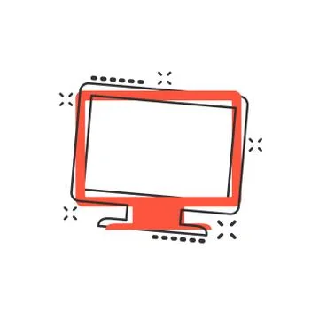 Vector cartoon computer icon in comic style. Monitor sign illustration pictog Stock Illustration