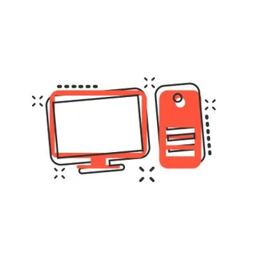 Vector cartoon computer icon in comic style. Monitor sign illustration pictog Stock Illustration