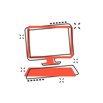 Vector cartoon computer icon in comic style. Monitor sign illustration pictog Stock Illustration