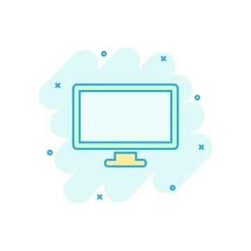 Vector cartoon computer icon in comic style. Monitor sign illustration pictog Stock Illustration