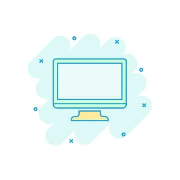 Vector cartoon computer icon in comic style. Monitor sign illustration pictog Stock Illustration
