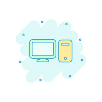 Vector cartoon computer icon in comic style. Monitor sign illustration pictog 스톡 일러스트