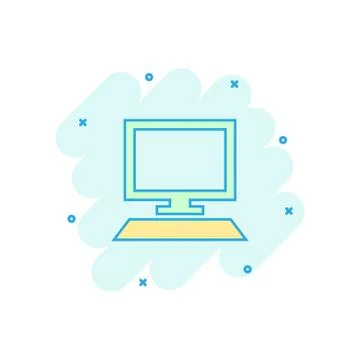 Vector cartoon computer icon in comic style. Monitor sign illustration pictog Stock Illustration