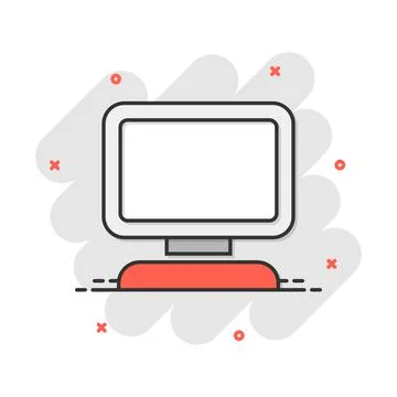 Vector cartoon computer icon in comic style. Monitor sign illustration pictog Illustrazione stock