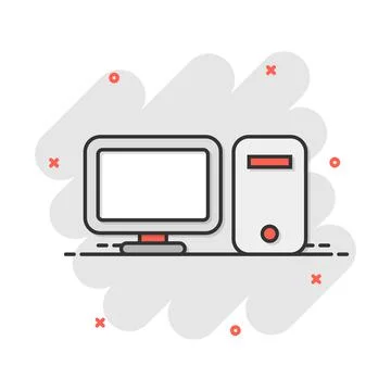 Vector cartoon computer icon in comic style. Monitor sign illustration pictog Illustrazione stock