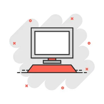 Vector cartoon computer icon in comic style. Monitor sign illustration pictog Stock Illustration