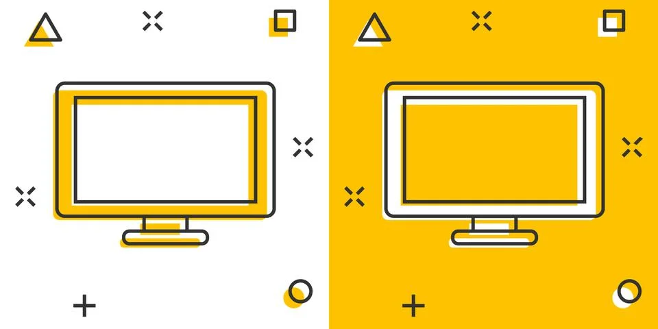 Vector cartoon computer icon in comic style. Monitor sign illustration pictog 스톡 일러스트