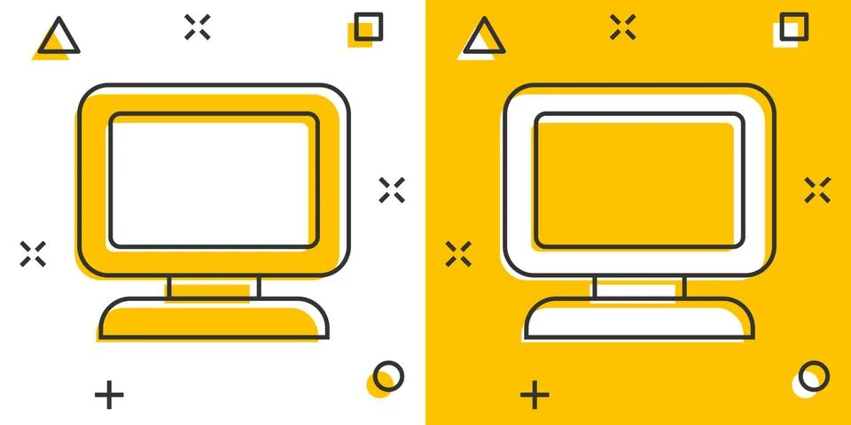 Vector cartoon computer icon in comic style. Monitor sign illustration pictog 스톡 일러스트