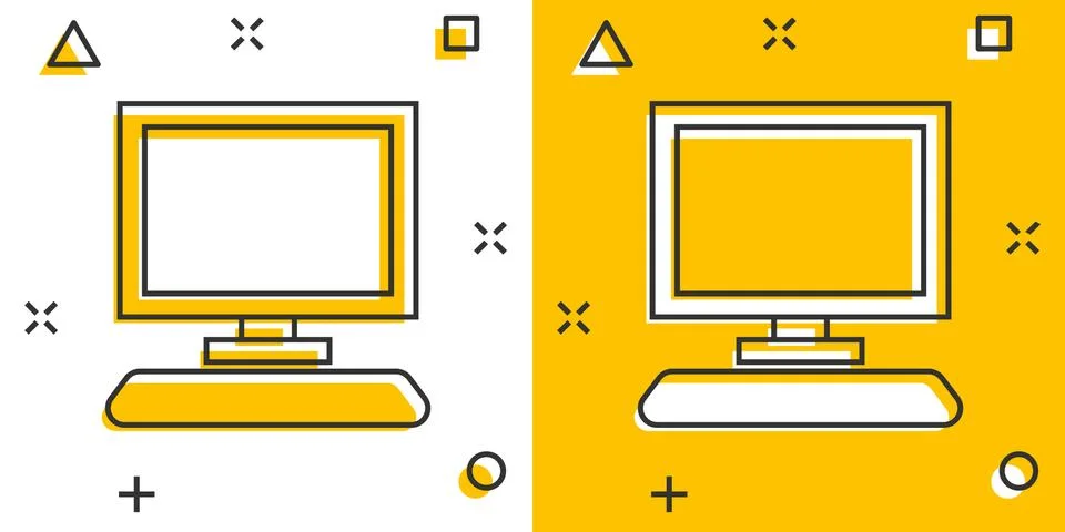 Vector cartoon computer icon in comic style. Monitor sign illustration pictog Illustrazione stock