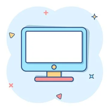 Vector cartoon computer icon in comic style. Monitor sign illustration pictog 스톡 일러스트