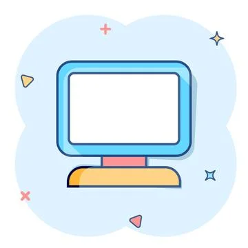 Vector cartoon computer icon in comic style. Monitor sign illustration pictog Stock Illustration