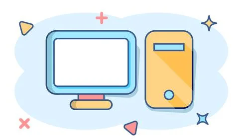 Vector cartoon computer icon in comic style. Monitor sign illustration pictog 스톡 일러스트