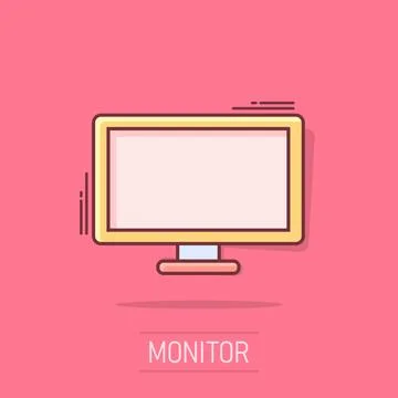 Vector cartoon computer icon in comic style. Monitor sign illustration pict.. Illustrazione stock