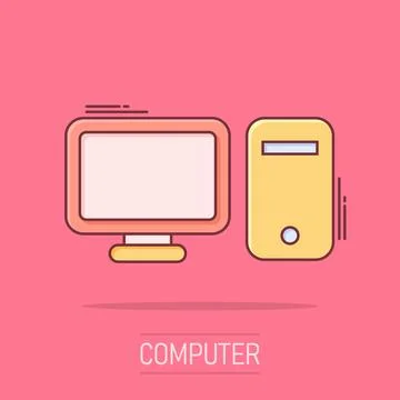 Vector cartoon computer icon in comic style. Monitor sign illustration pict.. 스톡 일러스트