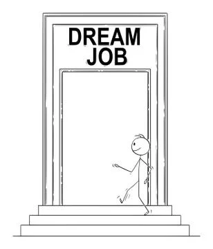 Vector Cartoon of Confident Man or Businessman Walking Through Big Door with Stock Illustration