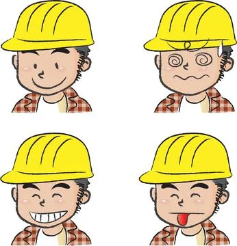 Vector cartoon construction worker emoji set Stock Illustration