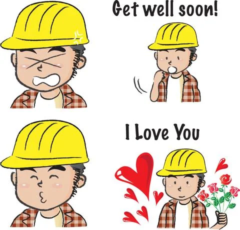 Vector cartoon construction worker emoji set Stock Illustration