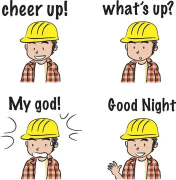 Vector cartoon construction worker emoji set Stock Illustration
