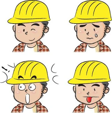Vector cartoon construction worker emoji set Stock Illustration