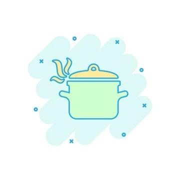 Vector cartoon cooking pan icon in comic style. Kitchen pot concept illustrat Illustrazione stock