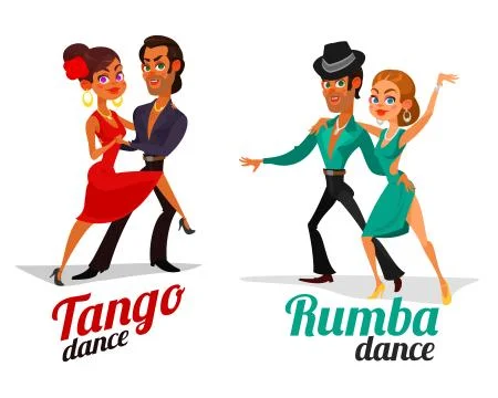 Vector cartoon of a couples dancing tango and rumba Stock Illustration