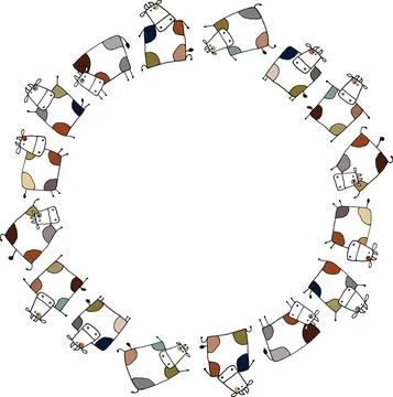 Vector cartoon cows circle border frame background Stock Illustration