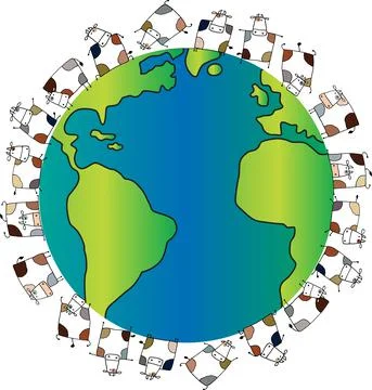 Vector cartoon cows on earth background Stock Illustration
